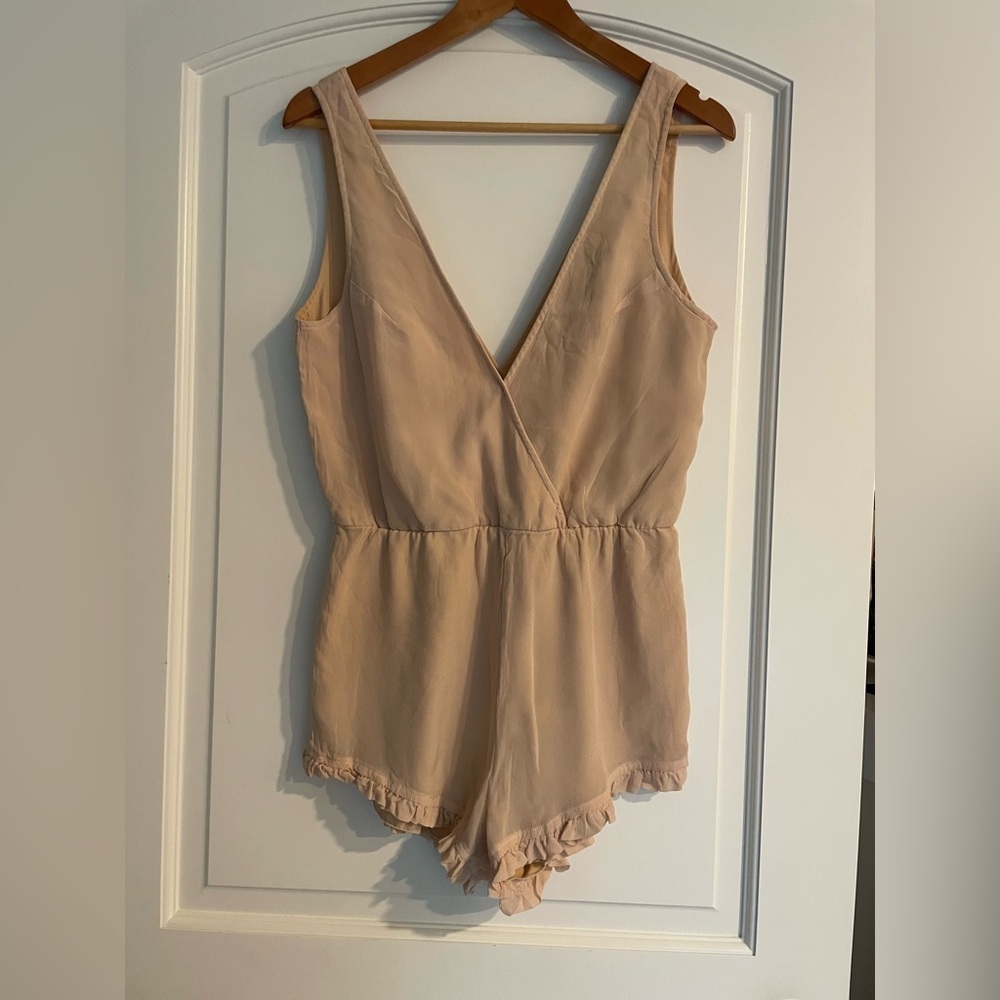 Winston White Nude V-Neck Romper Feminine Bodysuit - Women Coquette